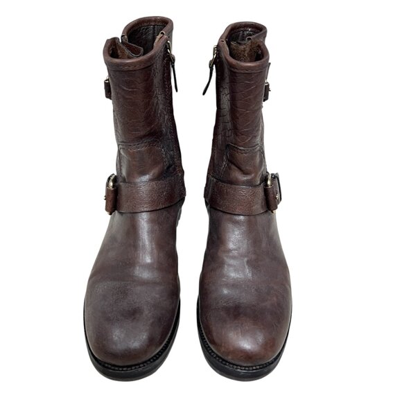 Tory Burch Chrystie Leather Moto Buckle Boots Dark Brown Women's size 7.5 - Picture 2 of 14